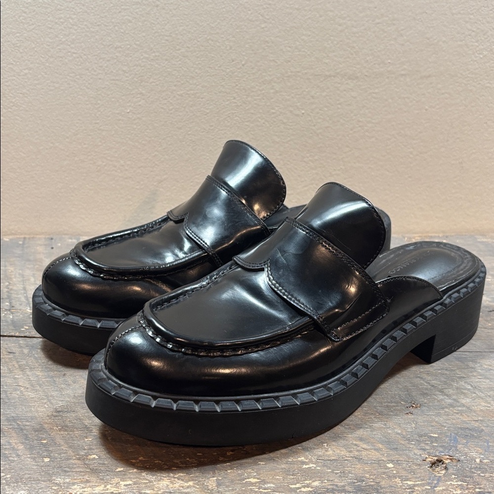 Tony Bianco Black Leather Loafer Slip On Mules
